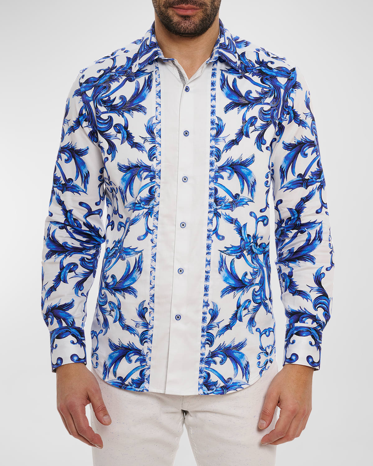 Shop Robert Graham Men's Zuma Baroque-print Sport Shirt In Blue