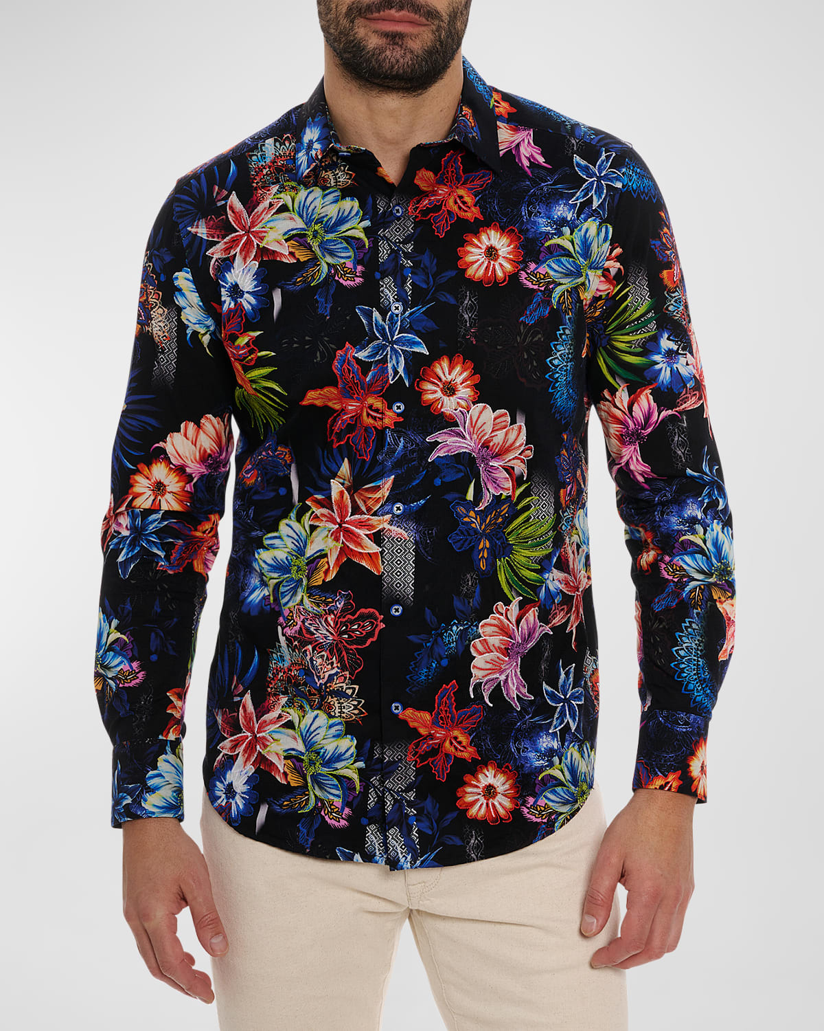 Men's Katazome Floral-Print Sport Shirt