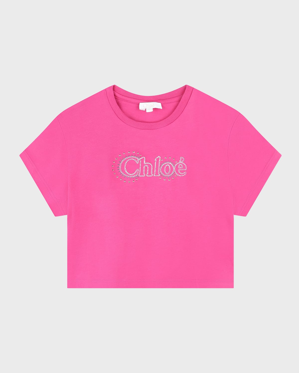 Shop Chloé Girl's Embellished Logo-print T-shirt In 49l-pink