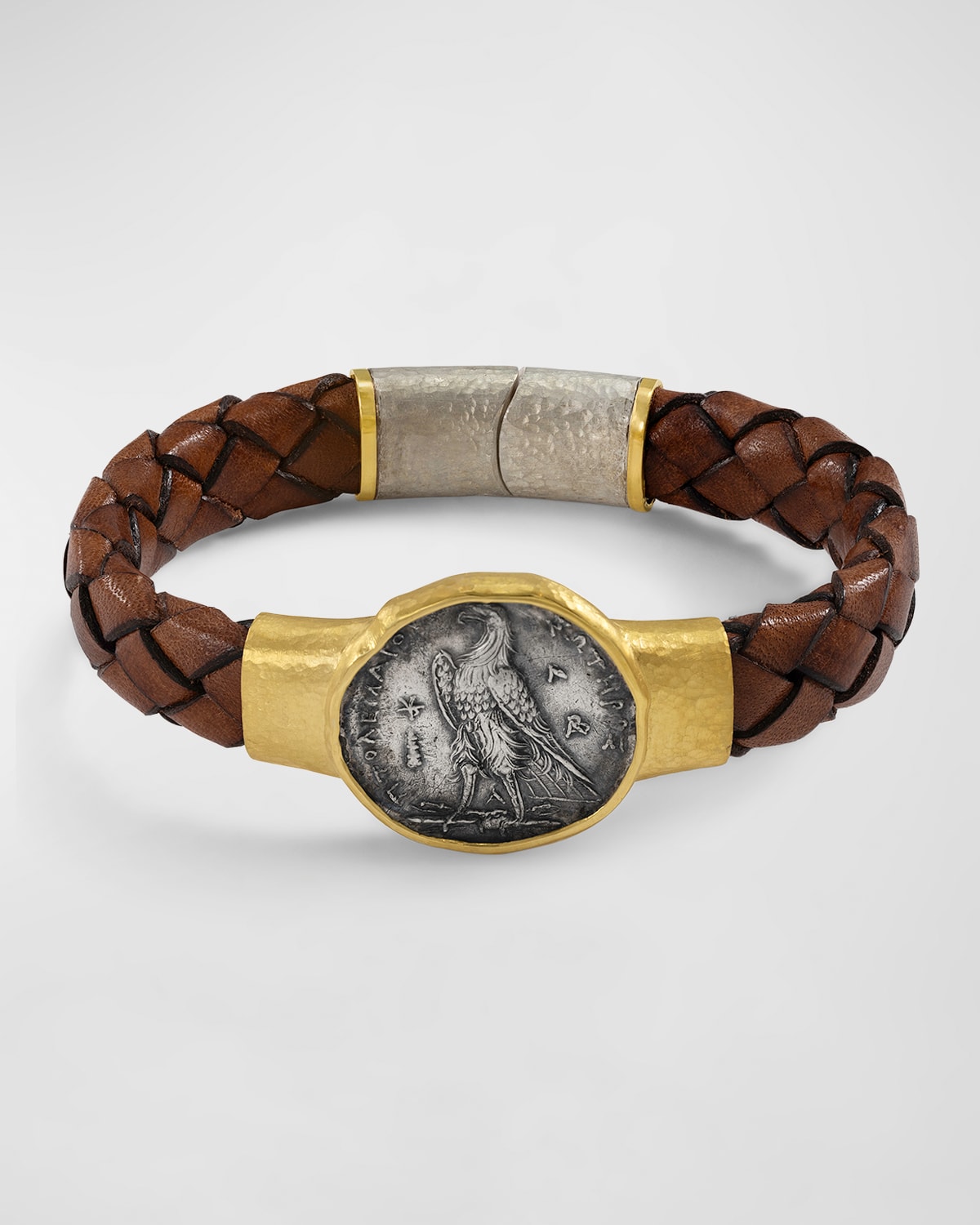 Jorge Adeler Men's Seleucis Eagle Coin Braided Leather Bracelet In Gold