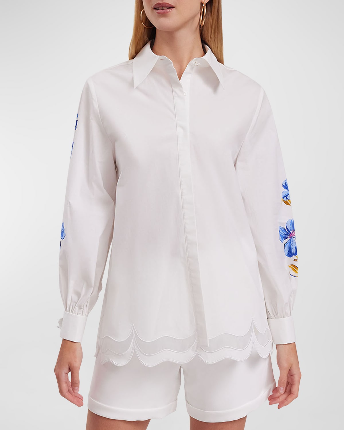 Shop Anne Fontaine Zephyra Floral-print Cotton Poplin Shirt In White