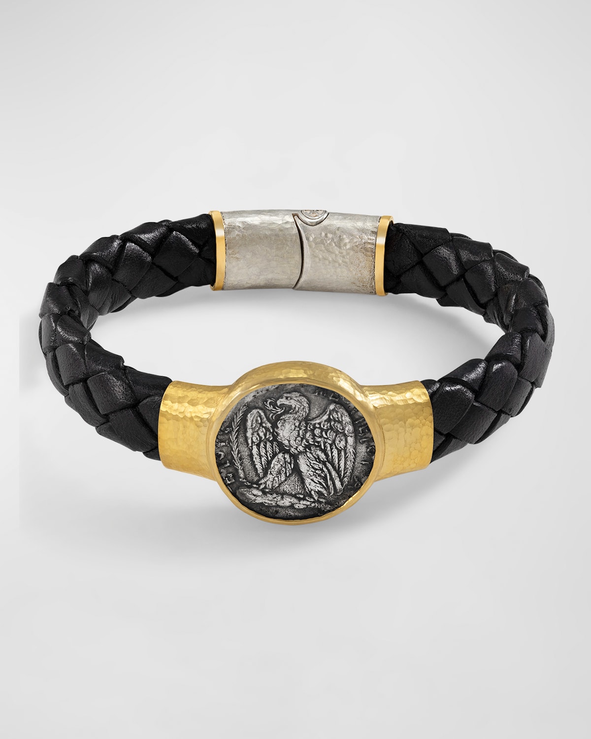 Jorge Adeler Men's Seleucis Eagle Coin Braided Leather Bracelet In Black
