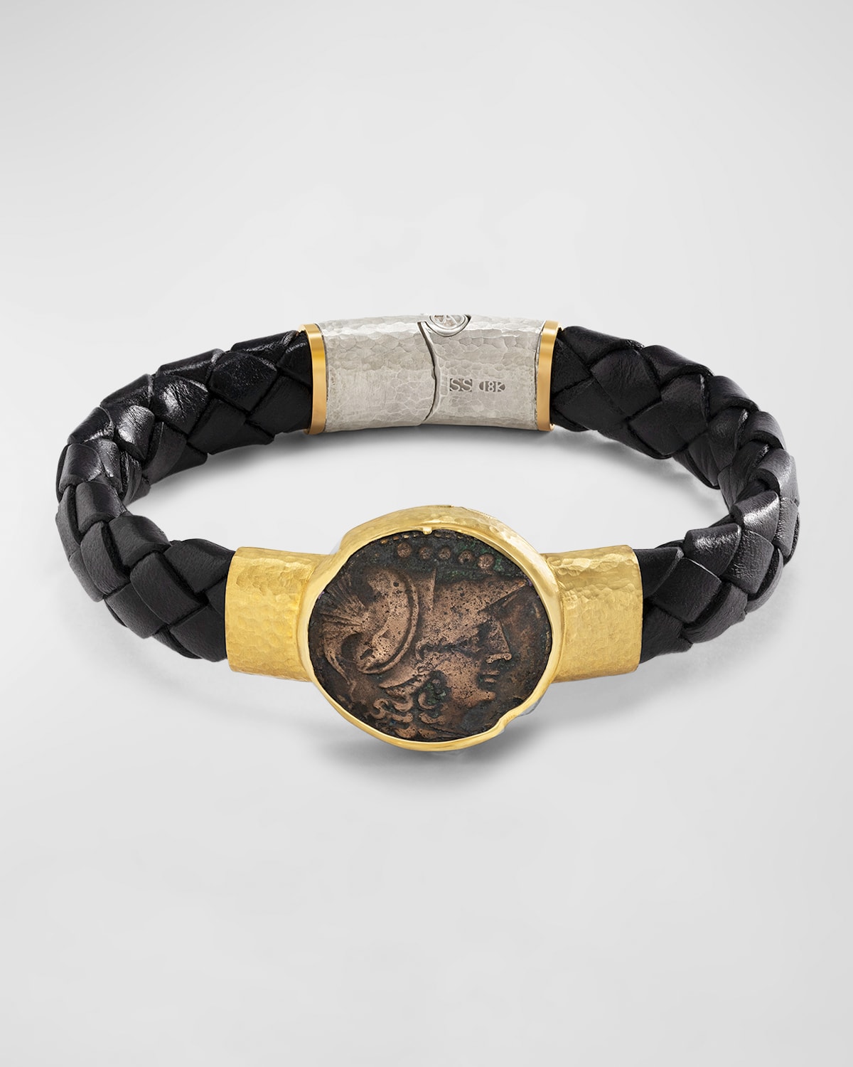 Jorge Adeler Men's Athena Coin Braided Leather Bracelet In Black