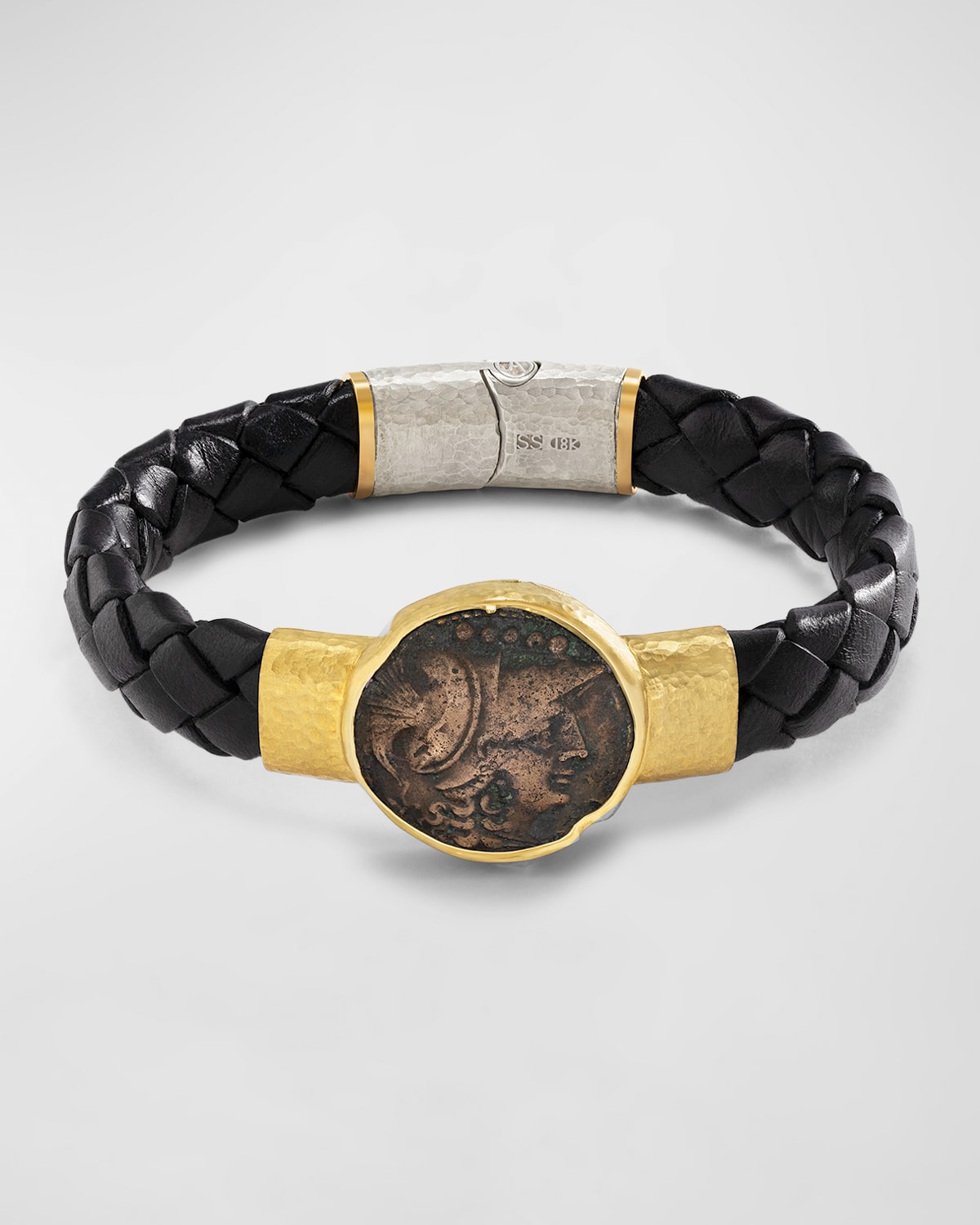 Men's Athena Coin Braided Leather Bracelet