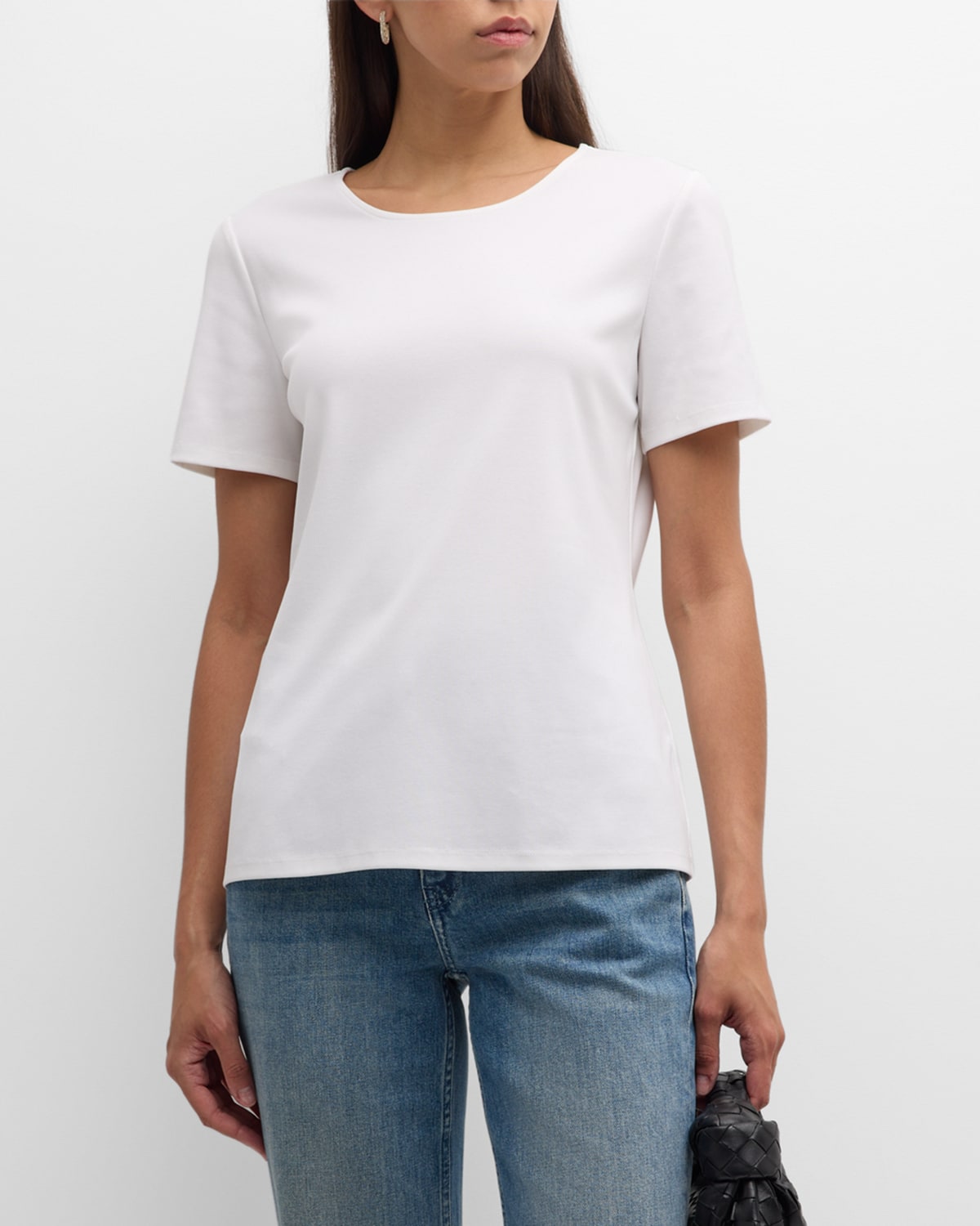 Shop Lafayette 148 Ribbed Crewneck Cotton T-shirt In White