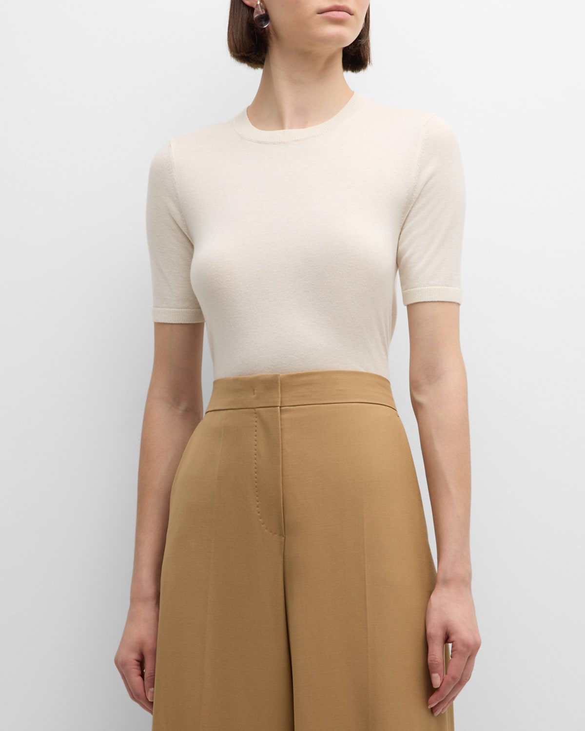 Max Mara Warren Silk-cashmere Short-sleeve Sweater In Brown