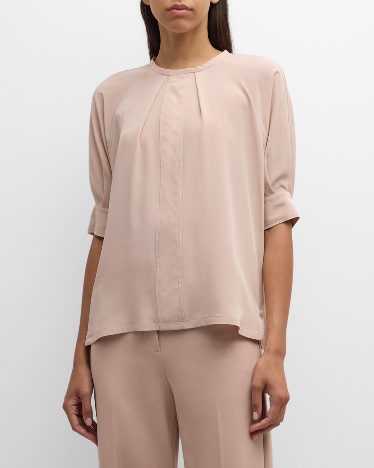 Shop Max Mara Ecuador Short-sleeve Silk Blouse In Powder