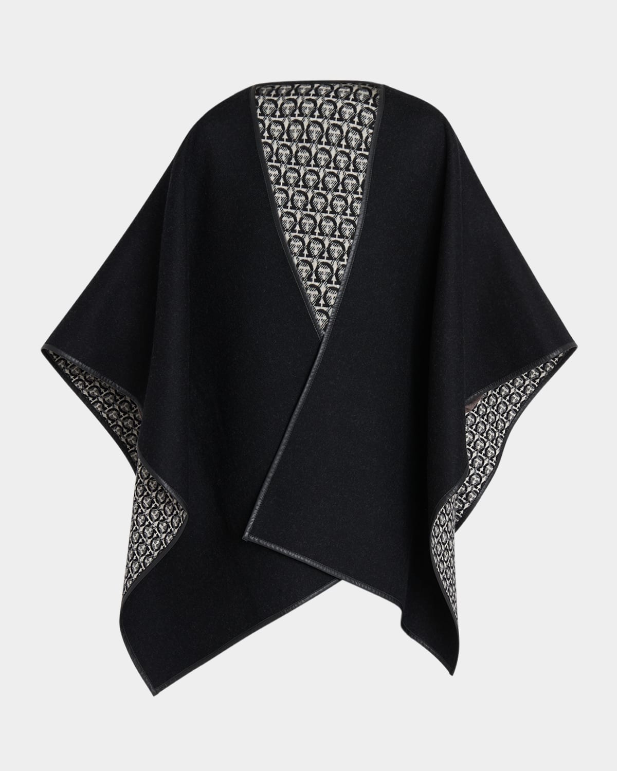 Ferragamo Wool Cape With Hooks Pattern In Nero