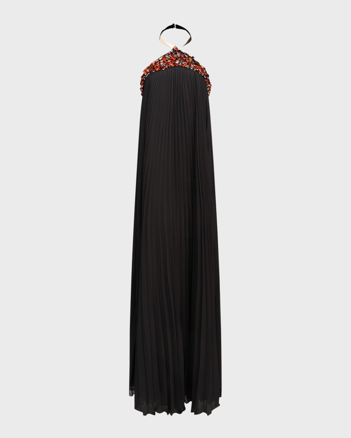 HALSTON PYTHIA PLEATED SEQUIN-EMBELLISHED TRAPEZE GOWN 