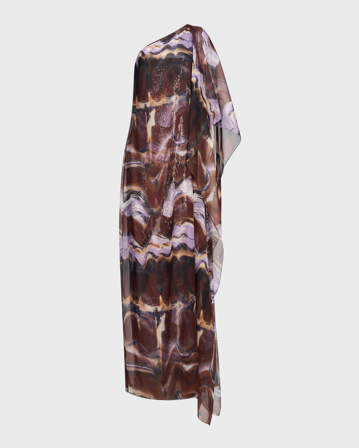 Halston Ushi One-shoulder Sequin Chiffon Gown In Brown