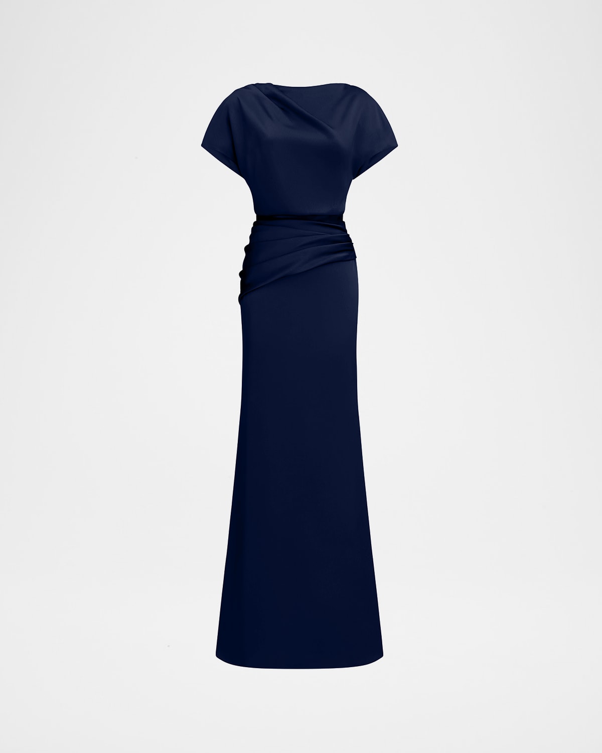 HALSTON DRAPED SATIN TRUMPET GOWN 