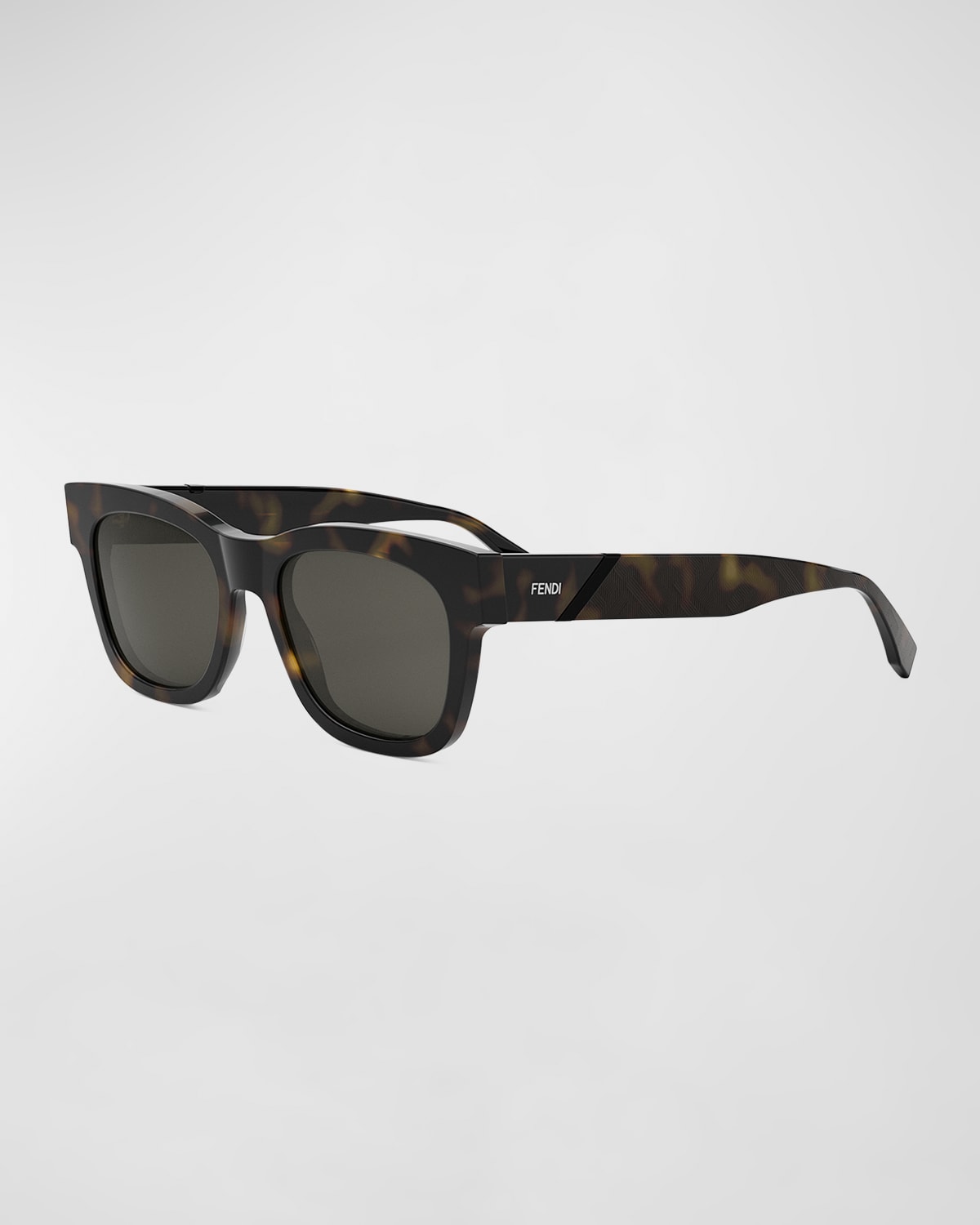 Shop Fendi Men's Square Acetate Sunglasses In Dark Havana Smoke
