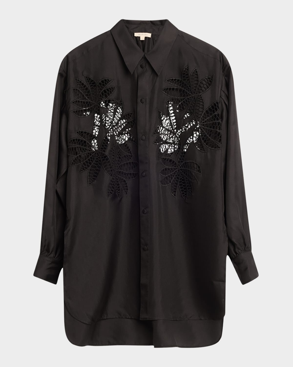 Long Broderie Anglaise Cutout Oversized Poplin Shirt
