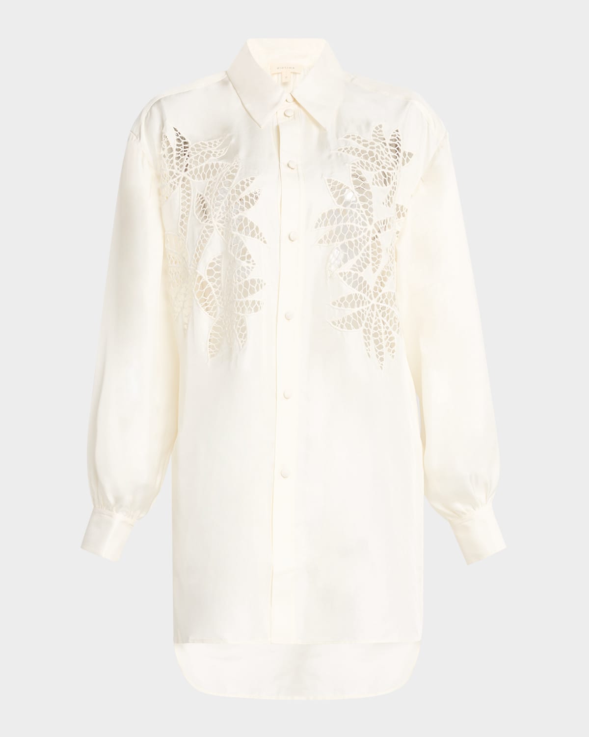 Long Broderie Anglaise Cutout Oversized Poplin Shirt