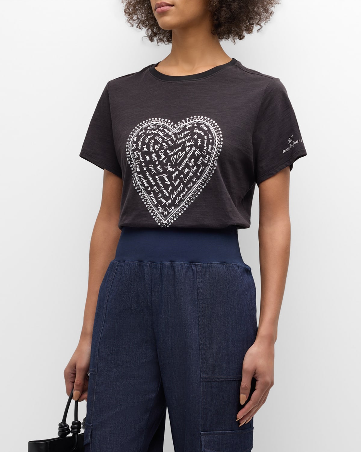 Shop Cinq À Sept Rhinestone Love Letter Heart Short-sleeve T-shirt In Blackwhite