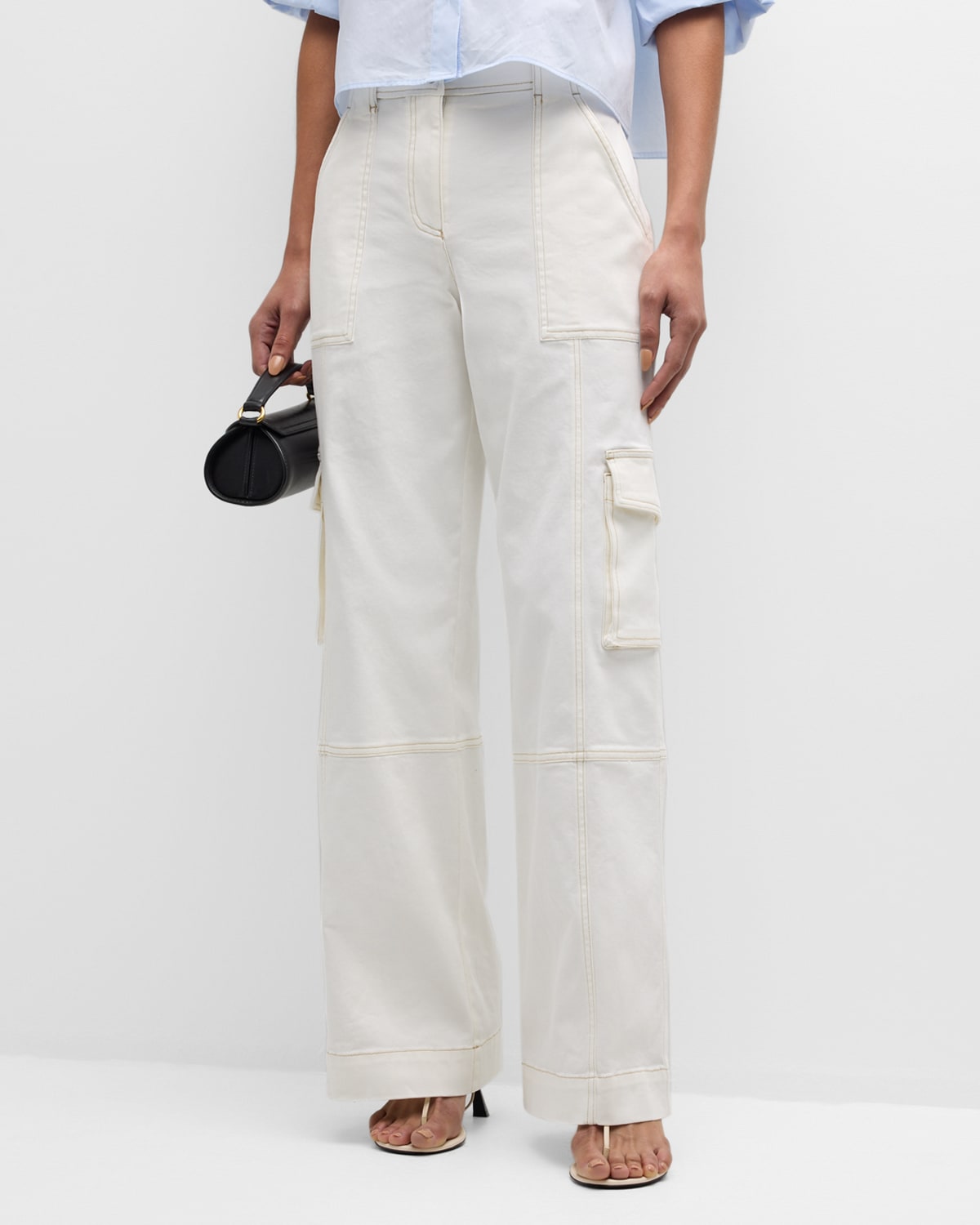 Shop Twp Coop Cotton Twill Topstitched Cargo Pants In Ivory
