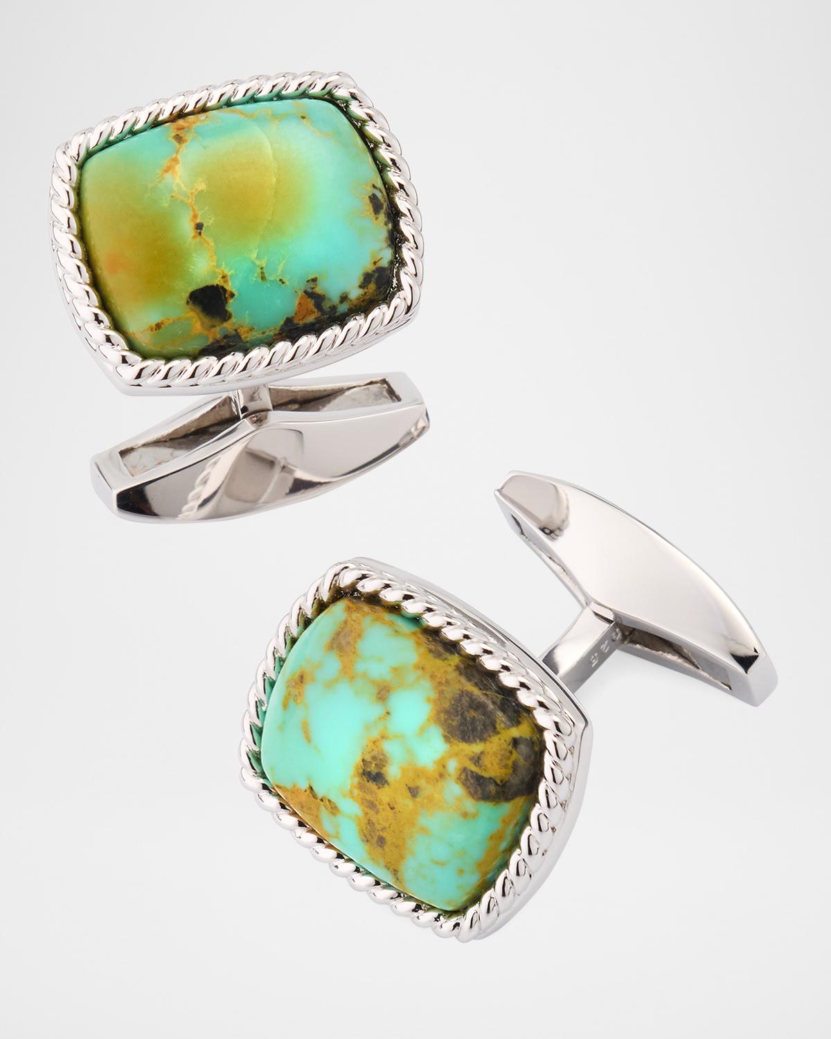 Men's Silver Amaroo Turquoise Cabochon Cufflinks