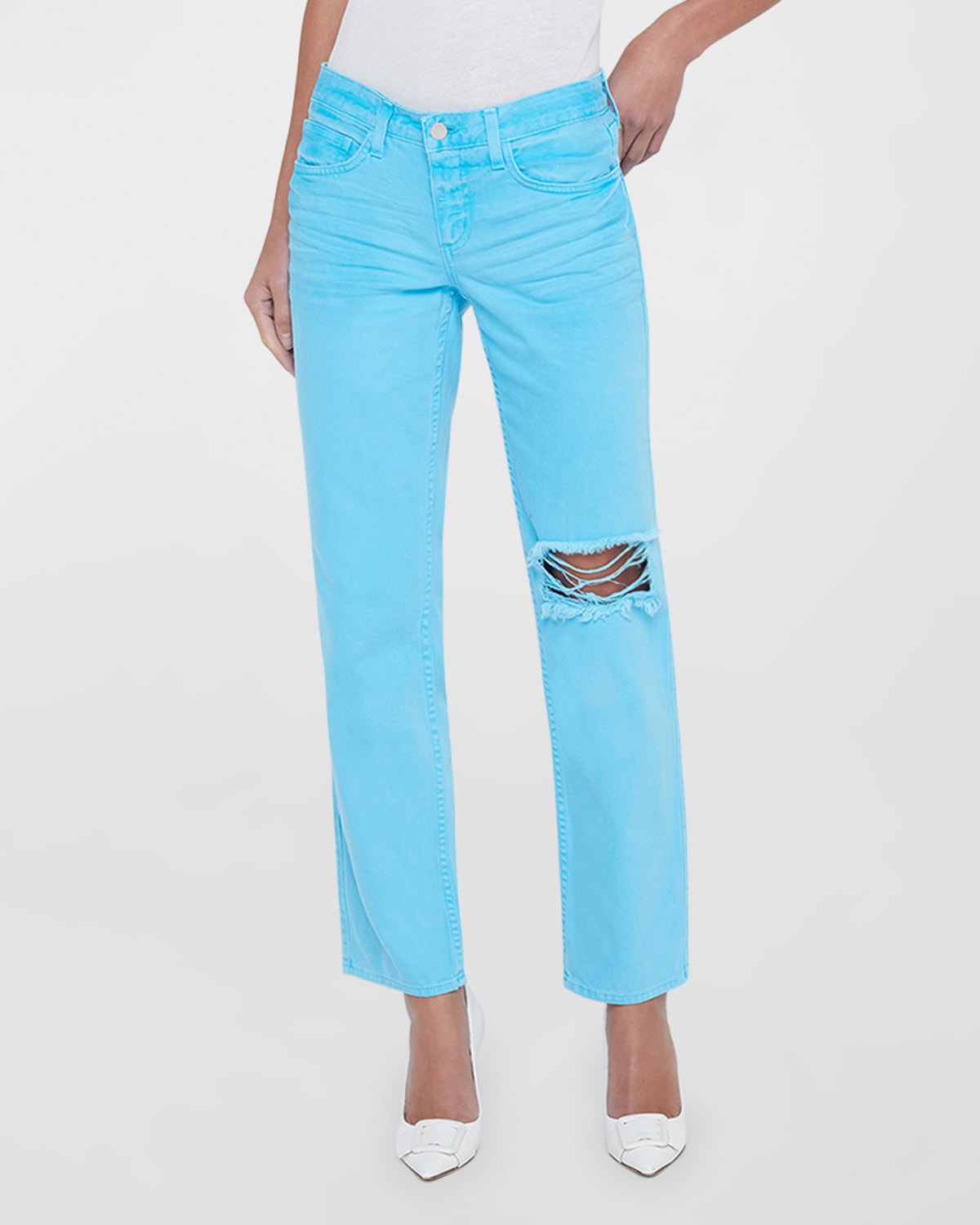 Shop L Agence Nevia Low-rise Slouchy Straight Jeans In Aqua Distress Dest
