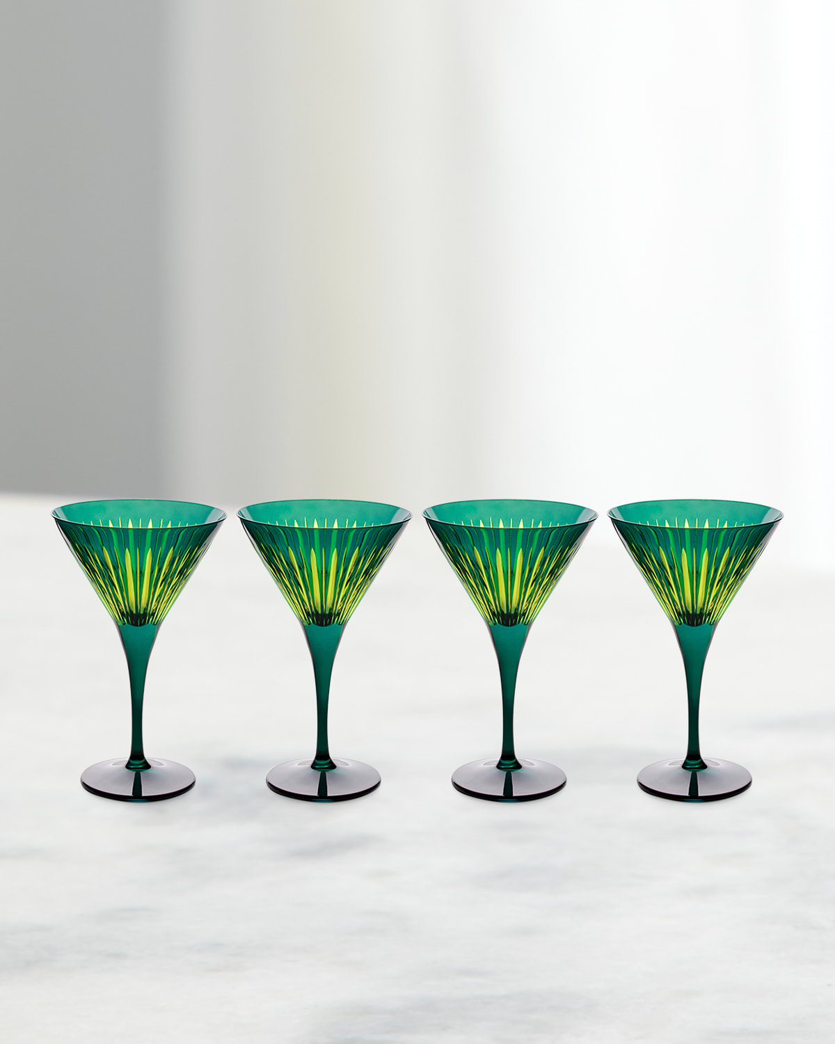 L'objet Prism Martini Glasses, Set Of 4 In Emerald/chartreuse