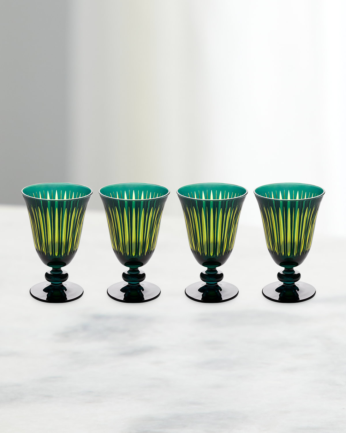 L'objet Prism 9 Oz. Wine Glasses, Set Of 4 In Emerald/chartreuse