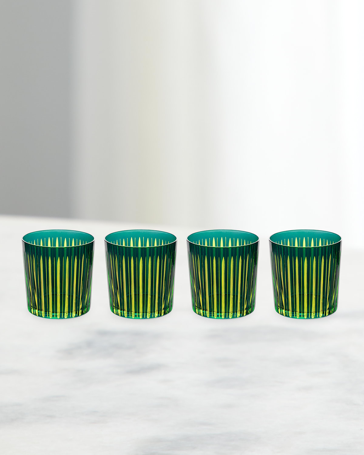 L'objet Prism 13 Oz. Double Old-fashioned Glasses, Set Of 4 In Emerald/chartreuse