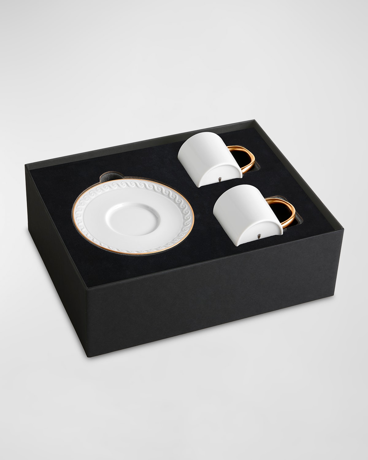 L'objet Neptune 3-piece Espresso Cup & Saucer Set In White/gold
