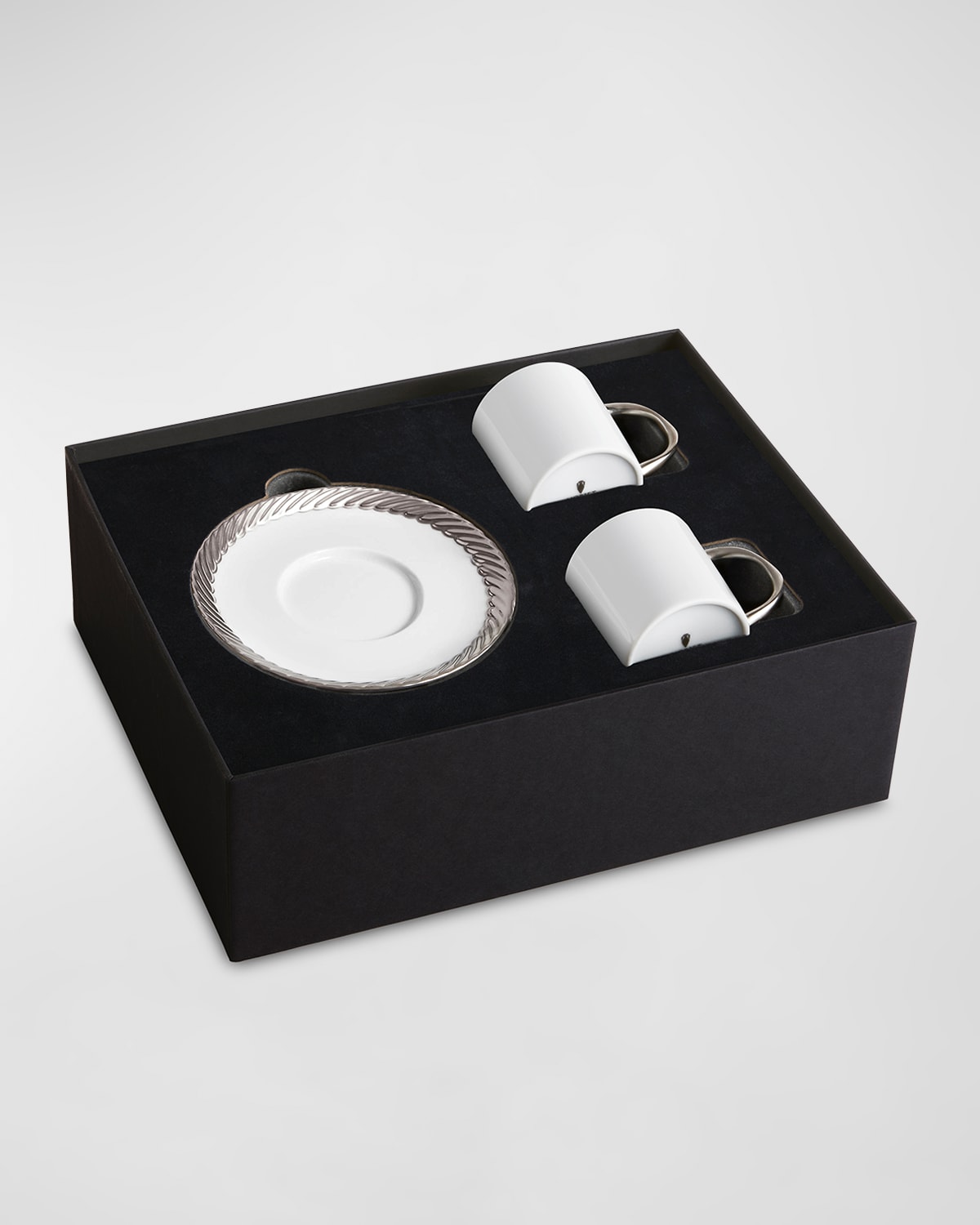 L'objet Corde 3-piece Espresso Cup & Saucer Set In White/platinum