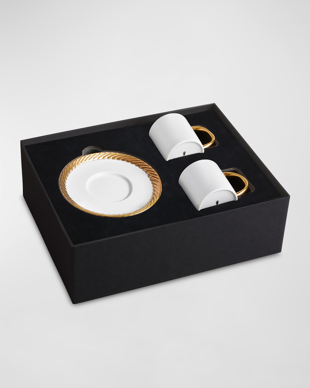 L'objet Corde 3-piece Espresso Cup & Saucer Set In White/gold