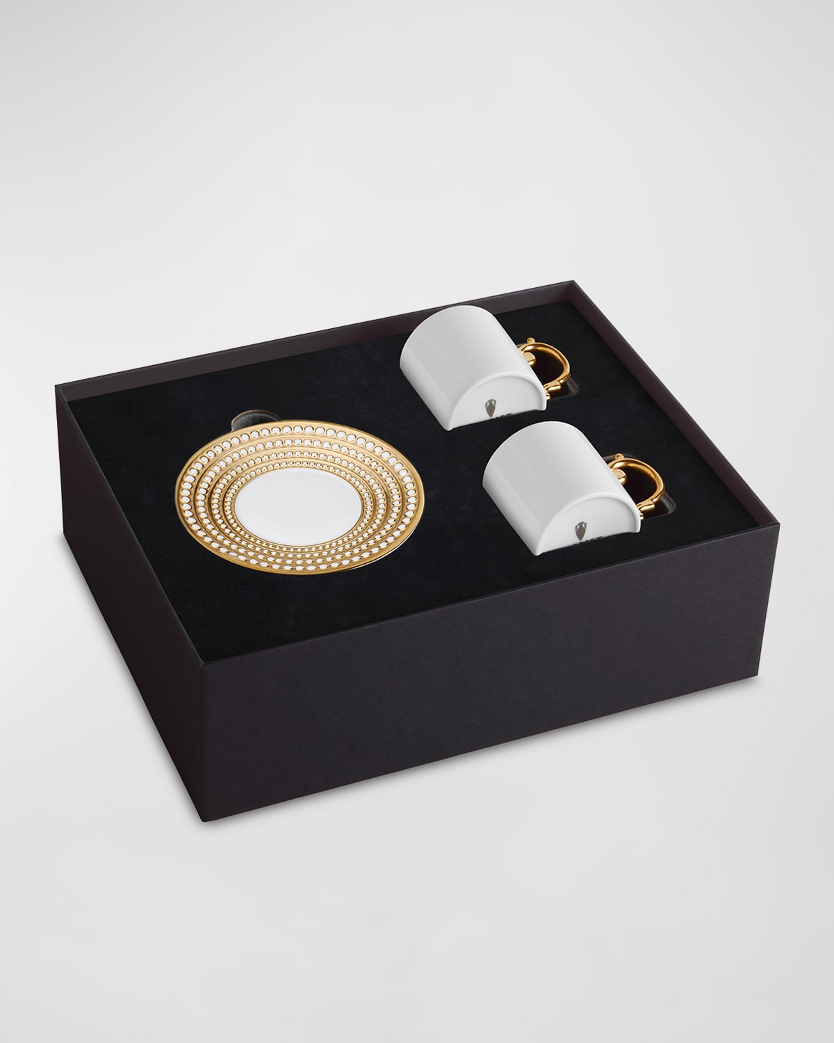 L'objet Perlee Golden 3-piece Espresso Cup & Saucer Set In White/gold