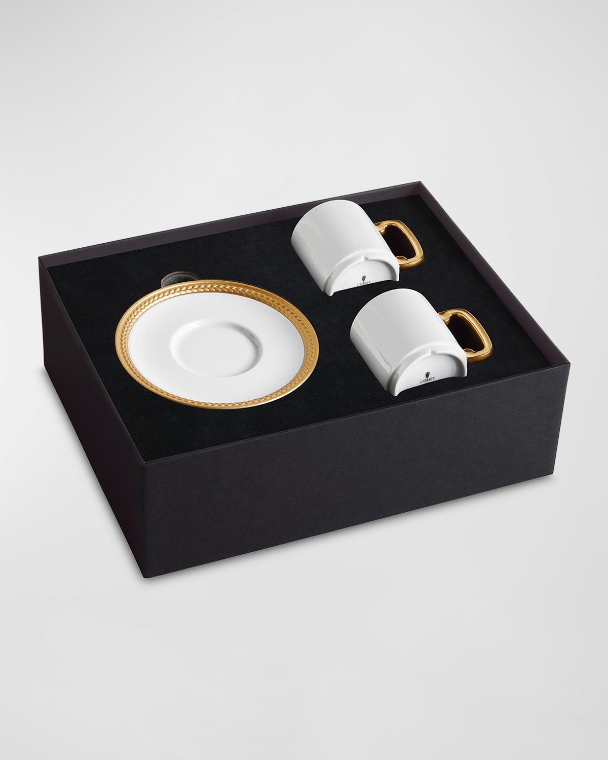 L'objet Soie Tresse Golden 3-piece Espresso Cup & Saucer Set