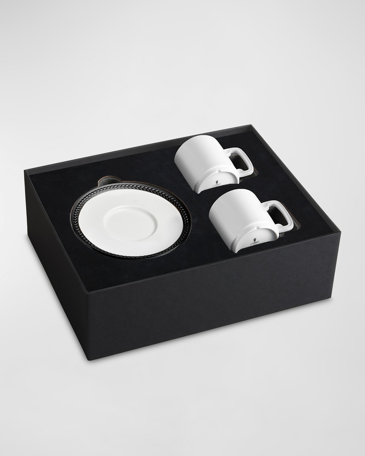 L'objet Soie Tressee Black 3-piece Espresso Cup & Saucer Set In White/black