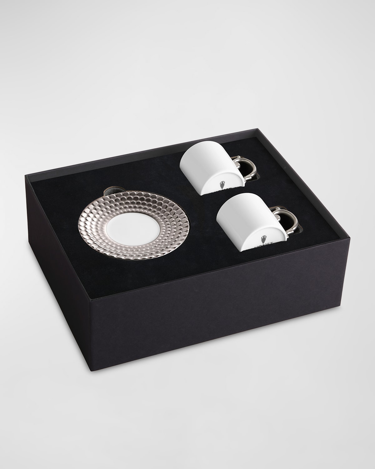 L'objet Aegean Silver 3-piece Espresso Cup & Saucer Set In White/platinum