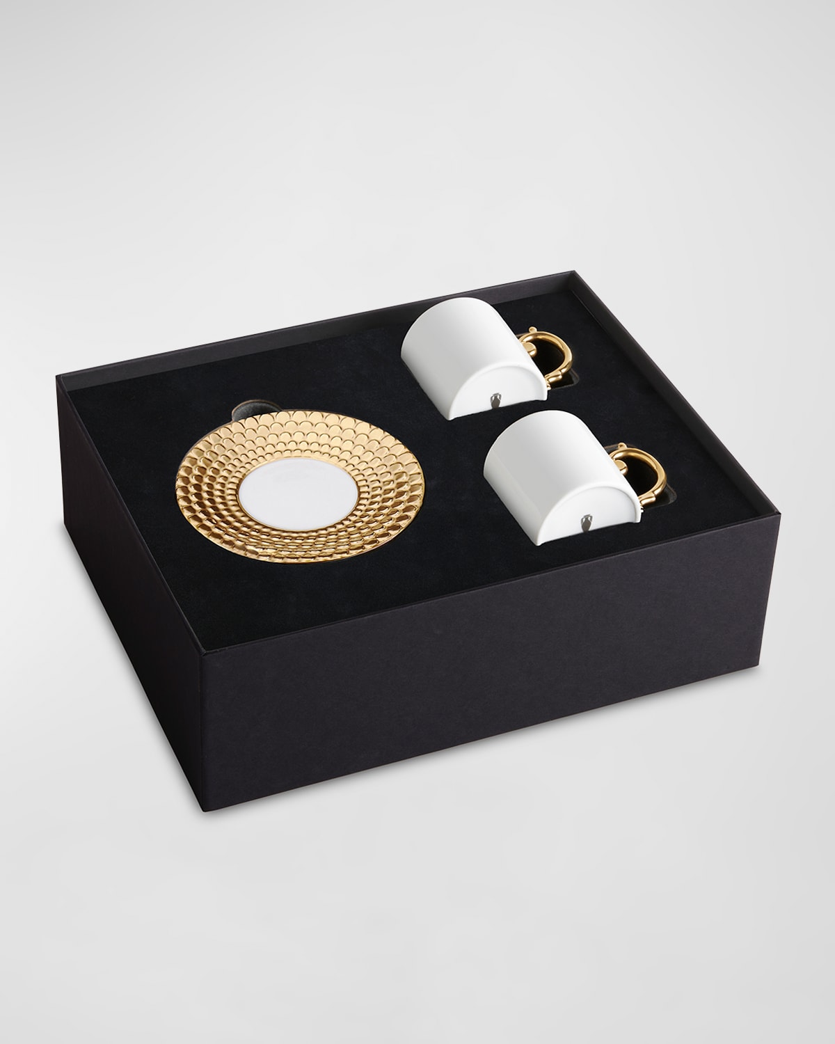 L'objet Aegean Golden 3-piece Espresso Cup & Saucer Set In White/gold