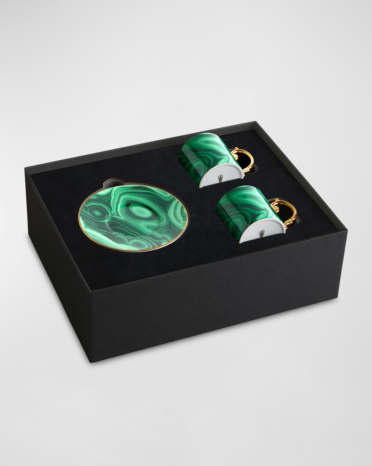 L'objet Malachite 4-piece Espresso Cup & Saucer Set In White/gold