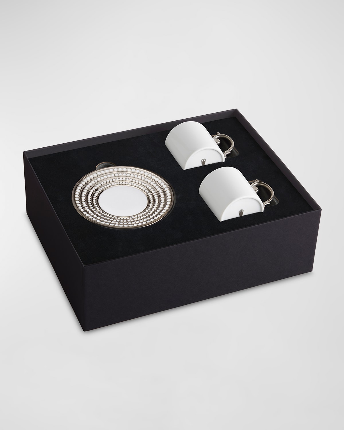 L'objet Perlee Silver 3-piece Espresso Cup & Saucer Set In White/platinum