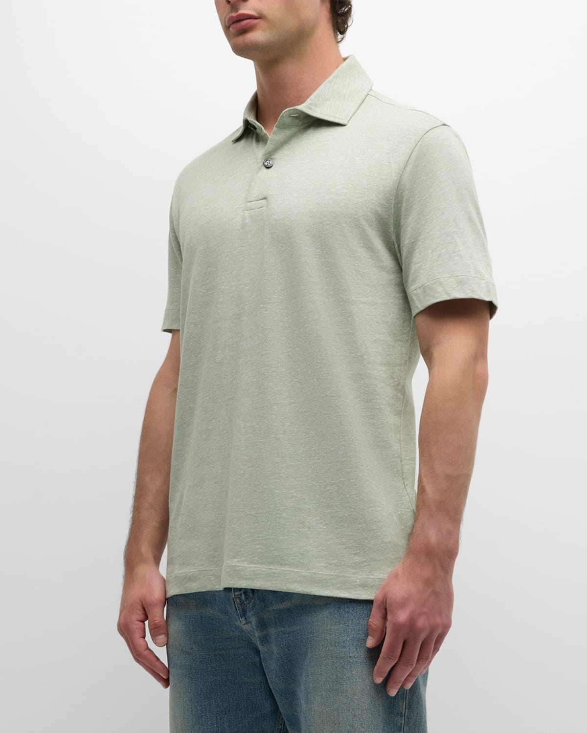 Shop Hugo Boss Men's Linen Cotton Short-sleeve Polo Shirt In Open Grn