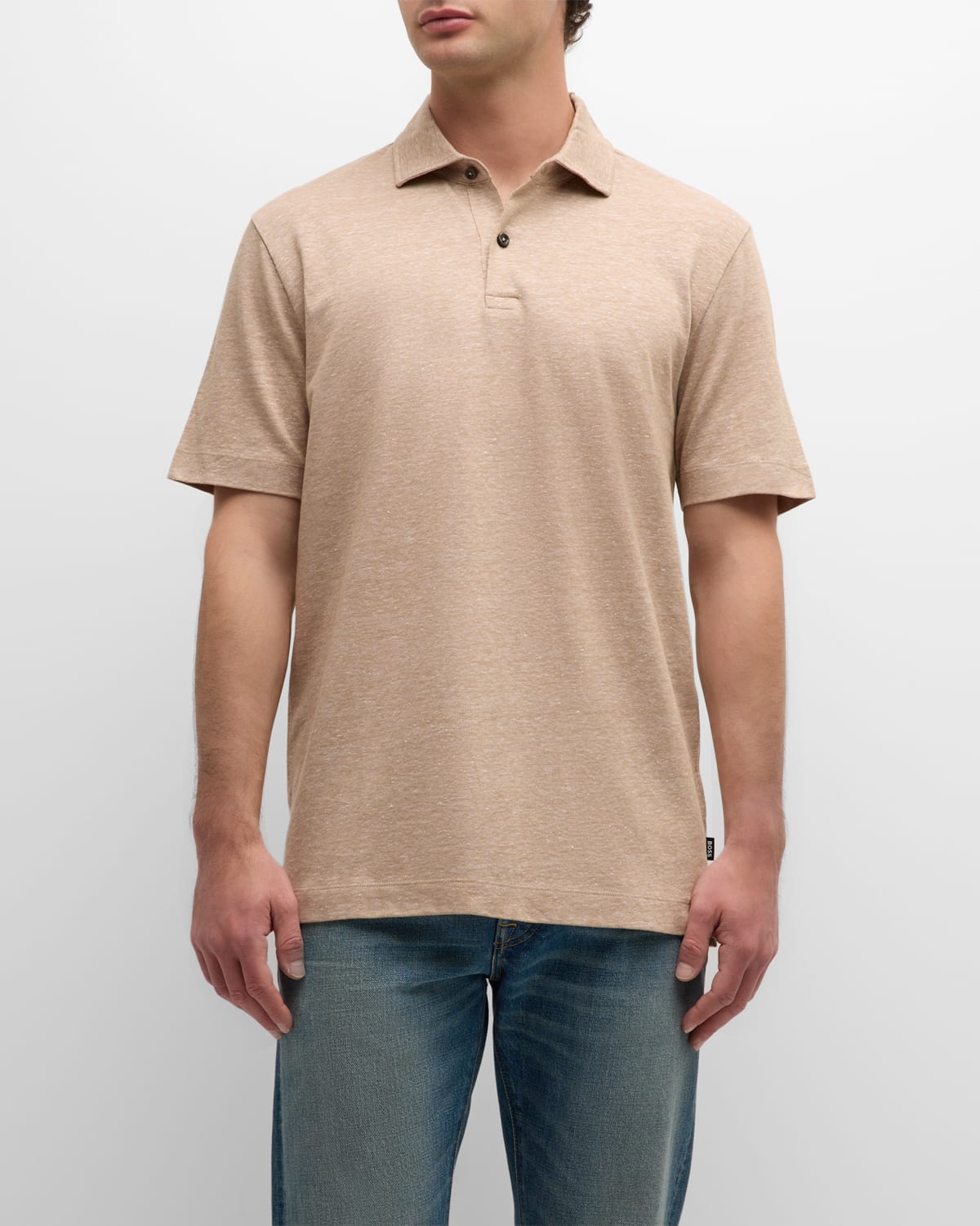 Men's Solid Linen Cotton Short-Sleeve Polo Shirt