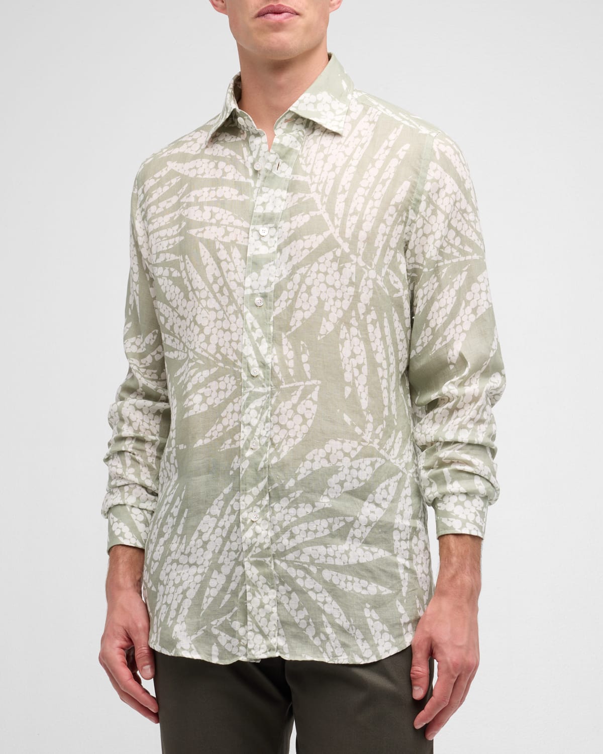 Hugo Boss Men's Linen Floral-print Casual Button-down Shirt In Gray