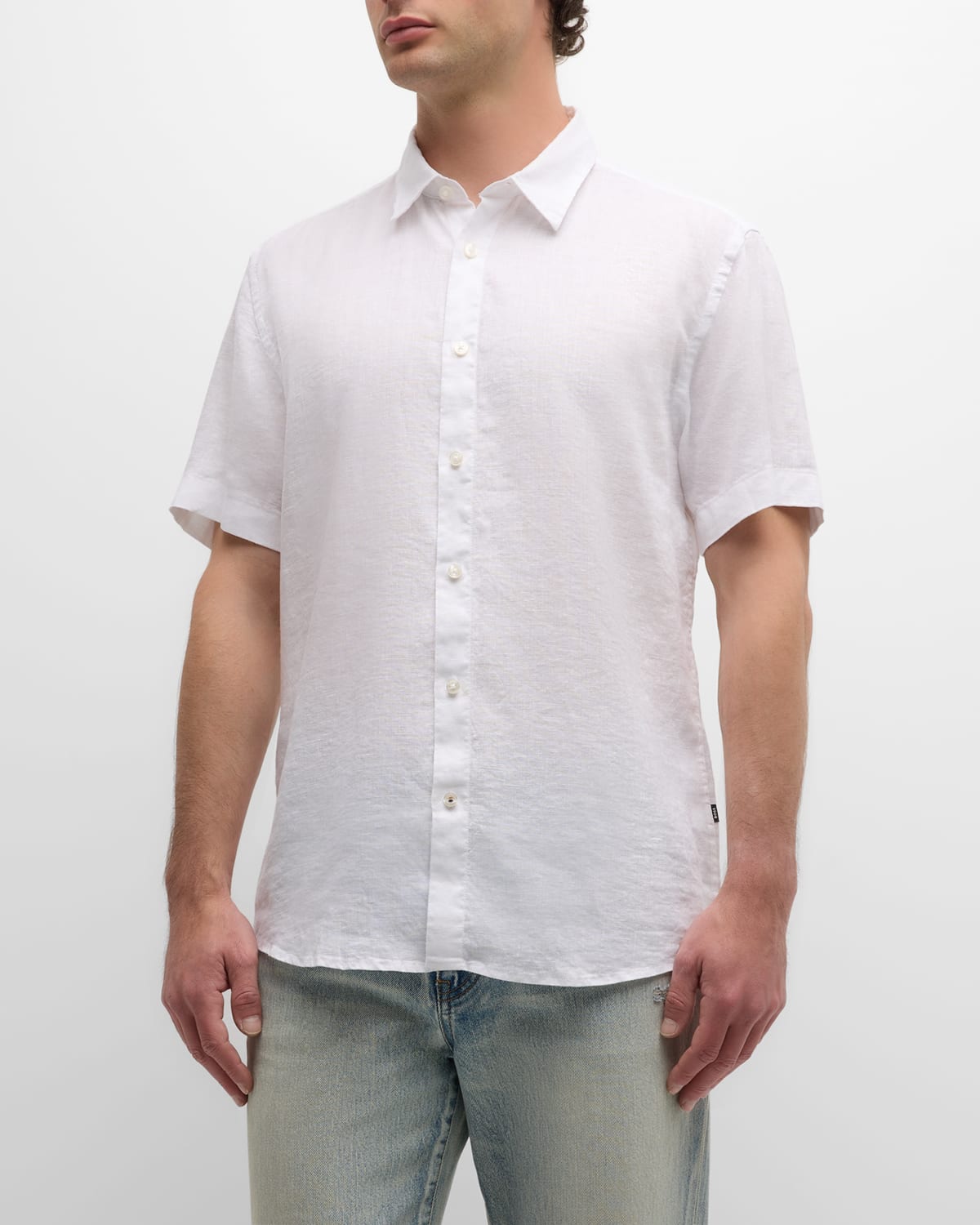 Shop Hugo Boss Men's Solid Short-sleeve Leisure Shirt In Wht