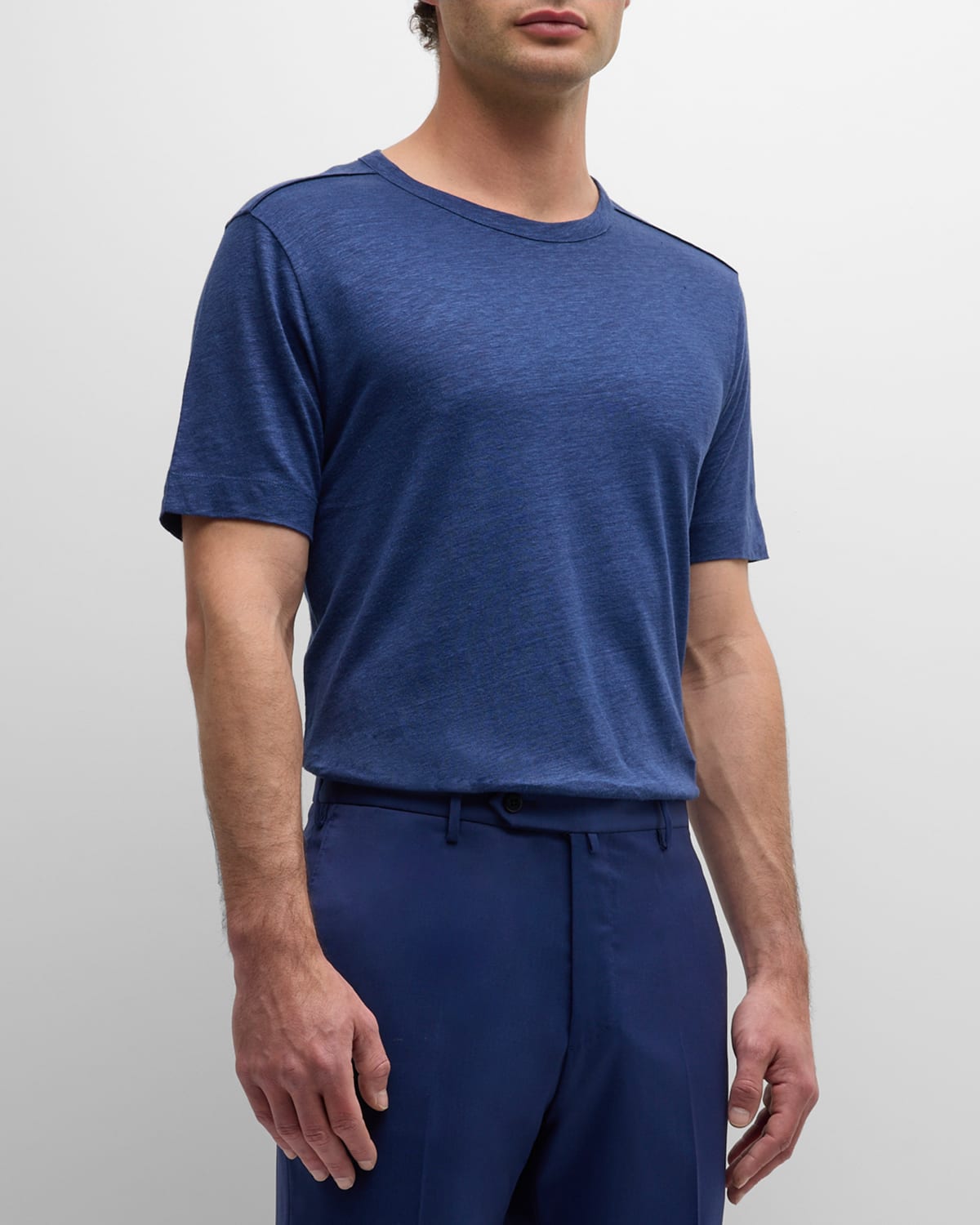 Shop Hugo Boss Men's Solid Linen Silk Short-sleeve T-shirt In Open Bu