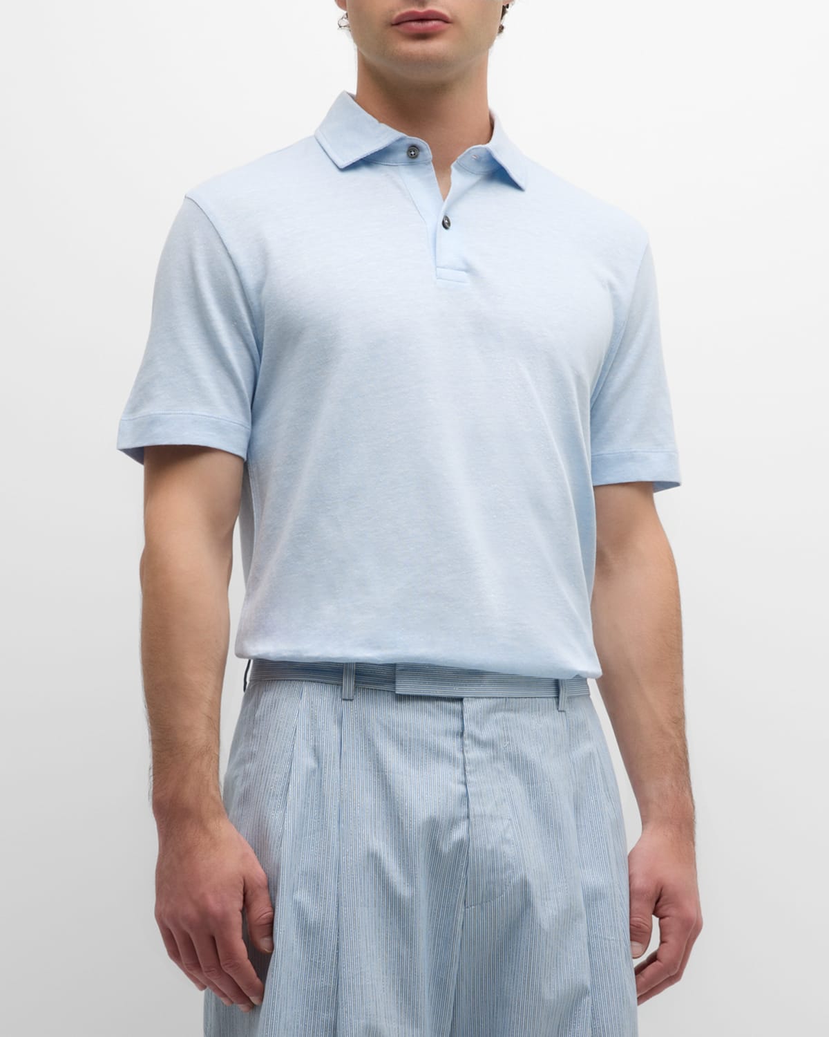Shop Hugo Boss Men's Linen Cotton Short-sleeve Polo Shirt In Lt Past/bu