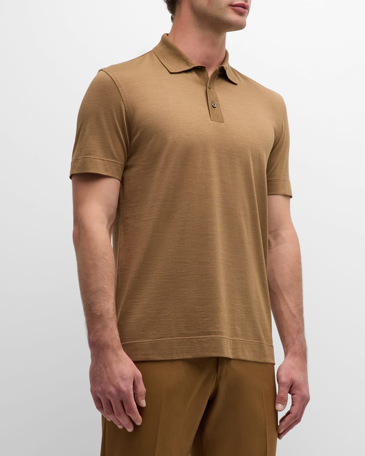 Shop Hugo Boss Men's Solid Cotton Silk Short-sleeve Polo Shirt In Open Bge