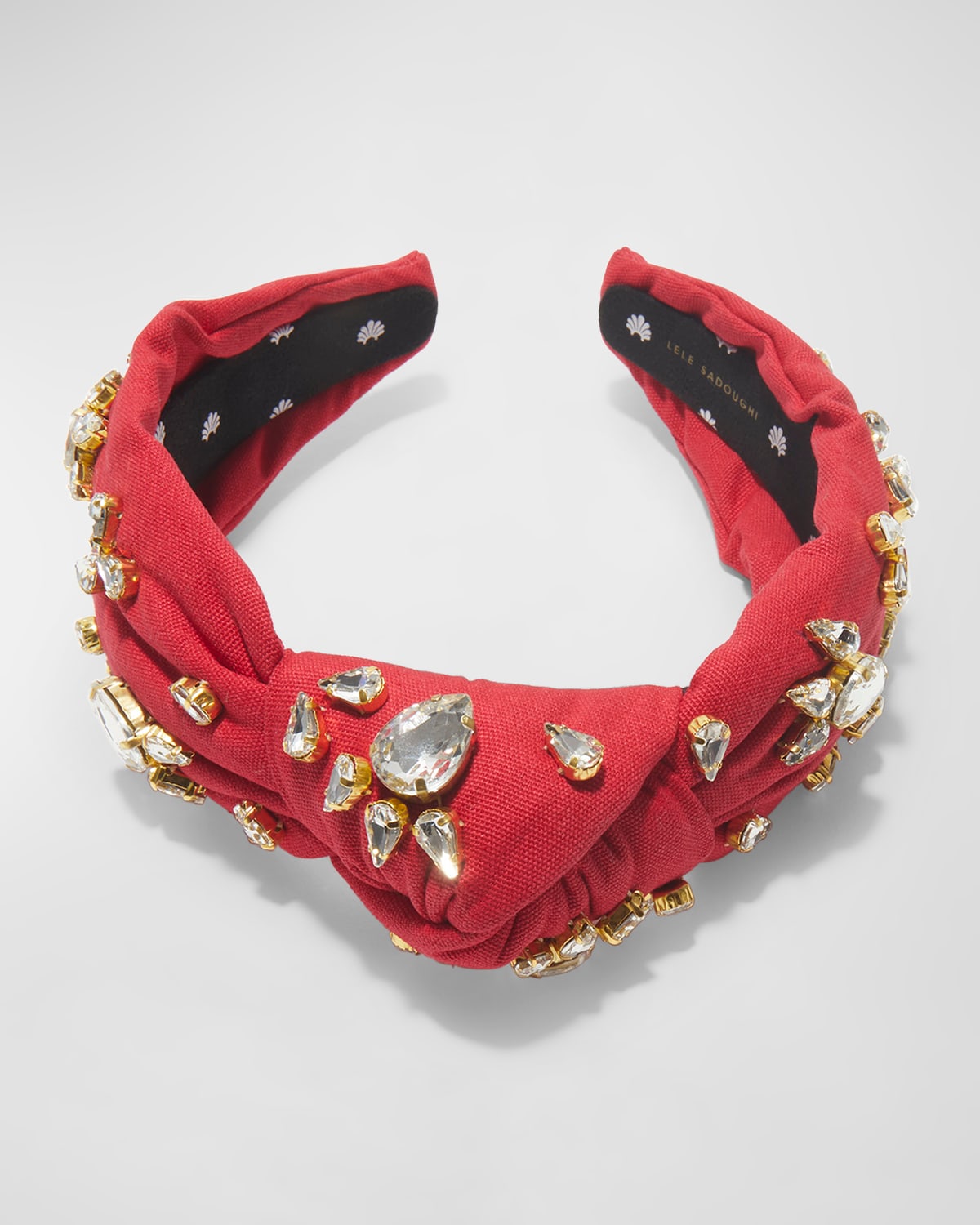 Shop Lele Sadoughi Embellished Knotted Headband In Radish Red