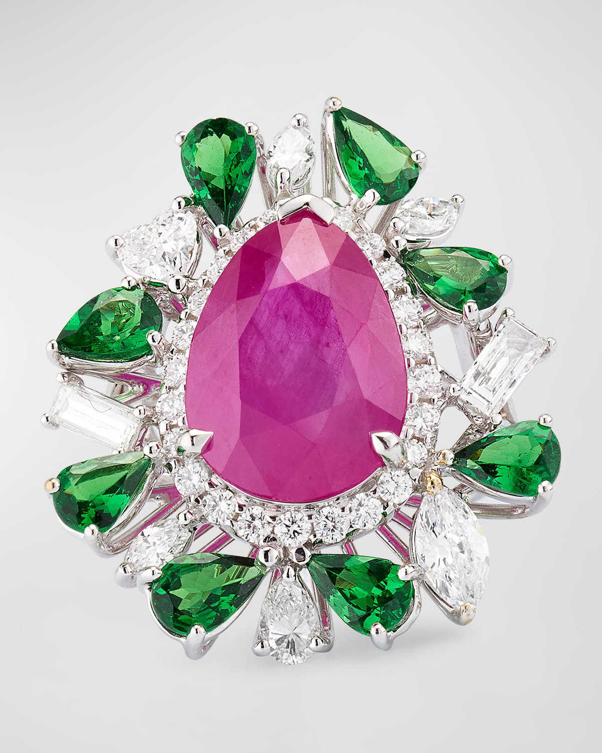 Shop Alexander Laut 18k White Gold Ruby, Diamond And Tsavorite Ring In Ruby Multi