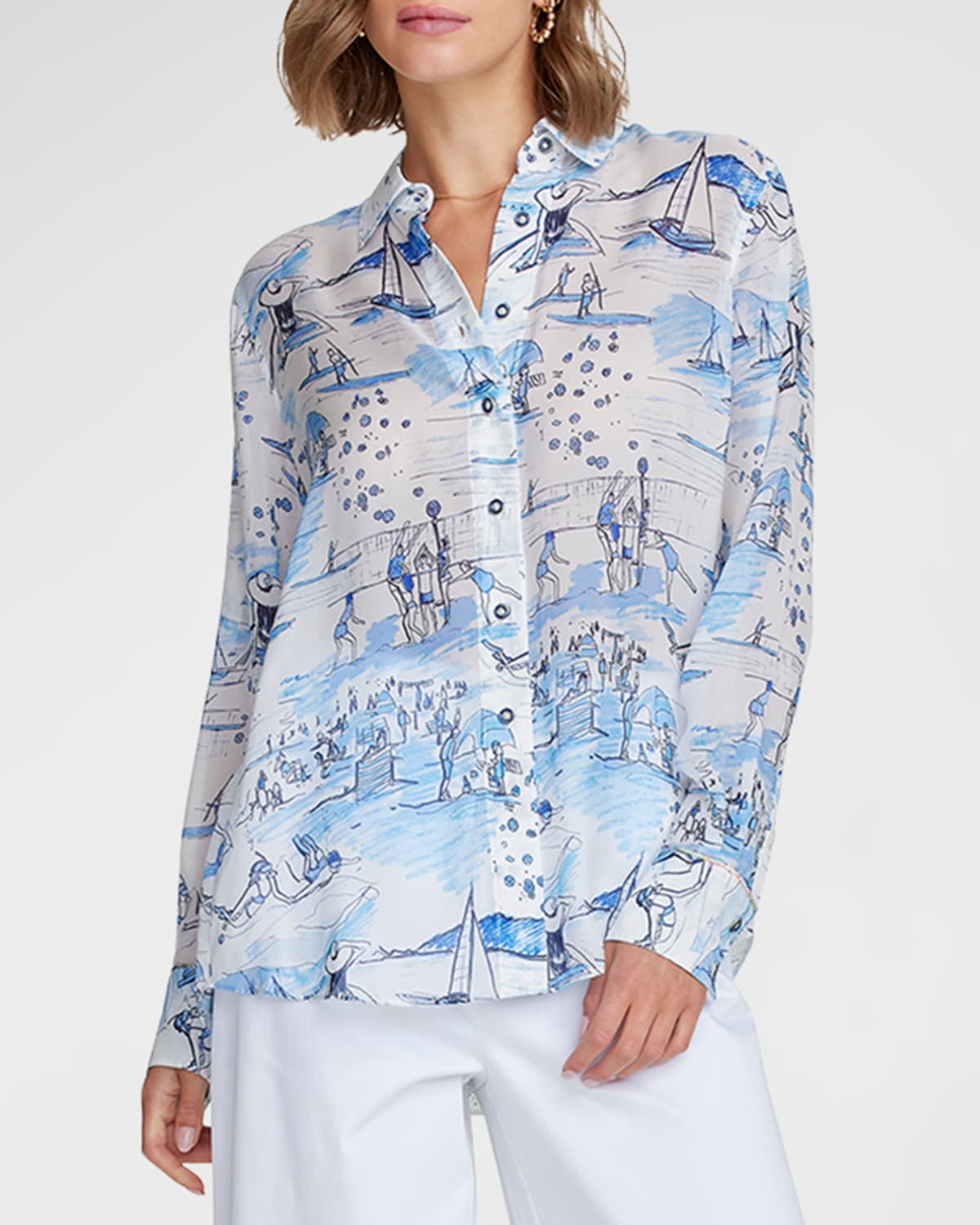 Shop Robert Graham Carrie Beach-print Woven Shirt In Blue