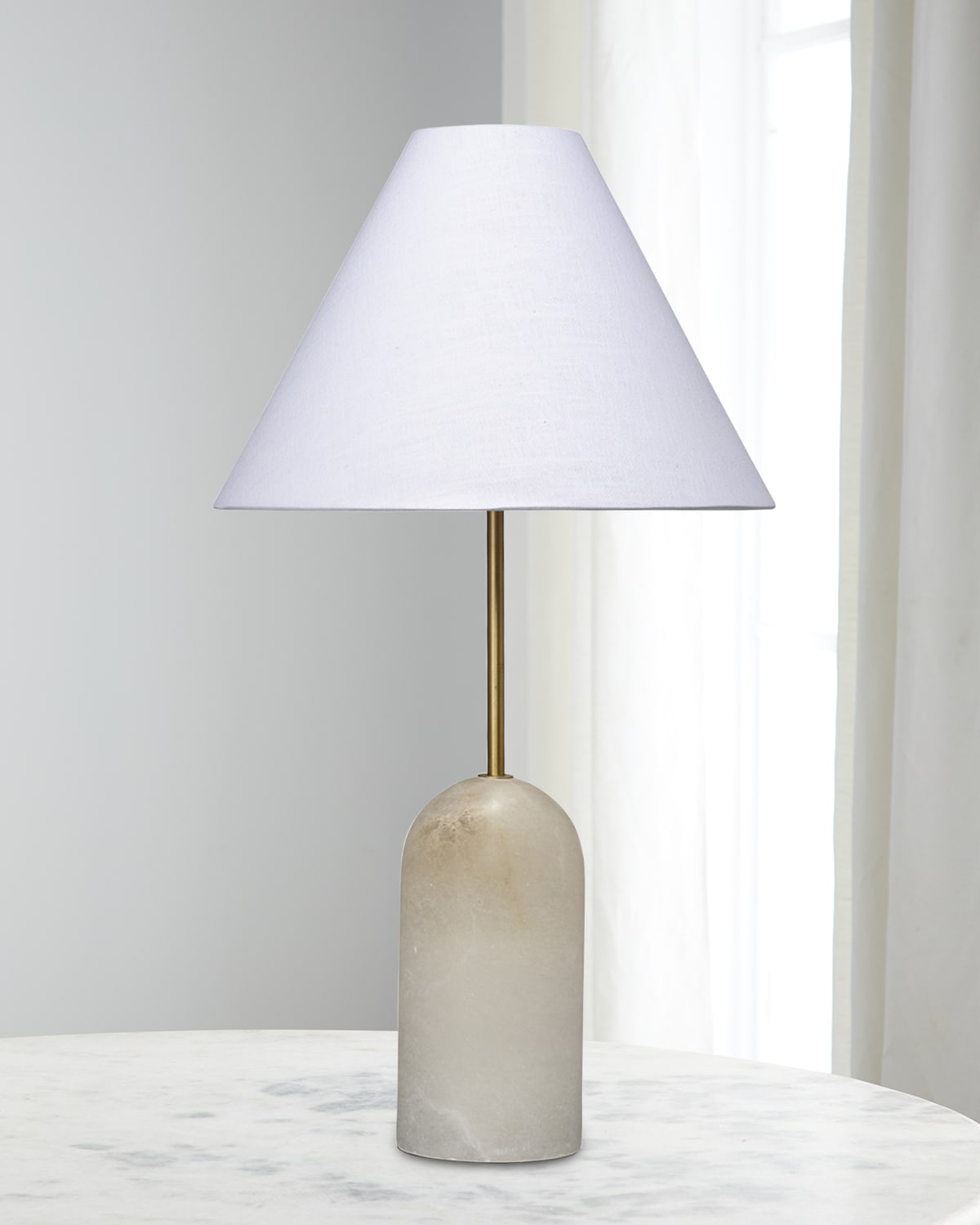 Jamie Young Holt Alabaster Table Lamp With Linen Shade In White