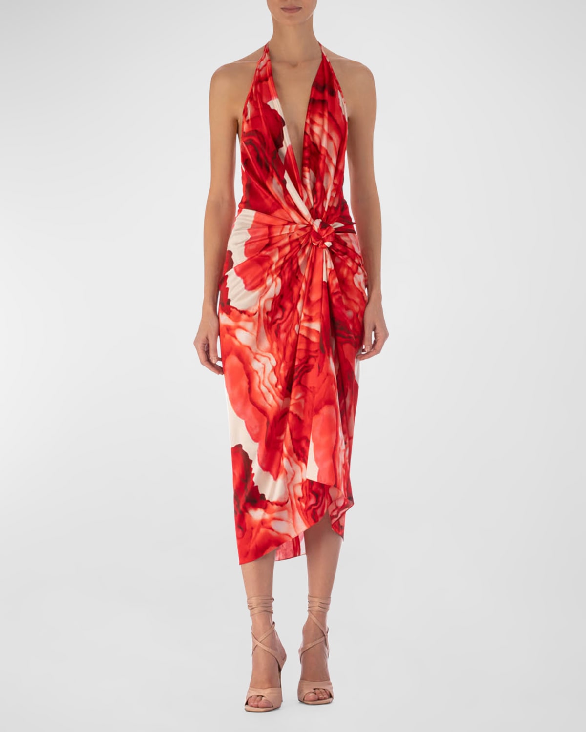 Silvia Tcherassi Abstract Guadalupe Backless Midi Dress In Red