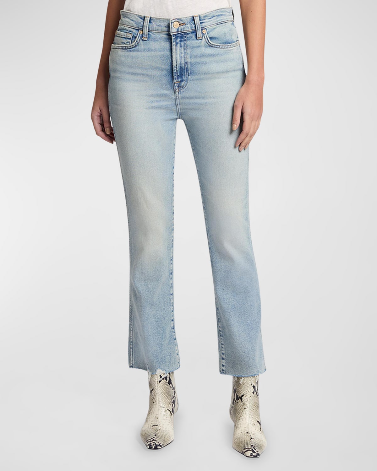 High-Rise Slim Kick Jeans with Distressed Hem
