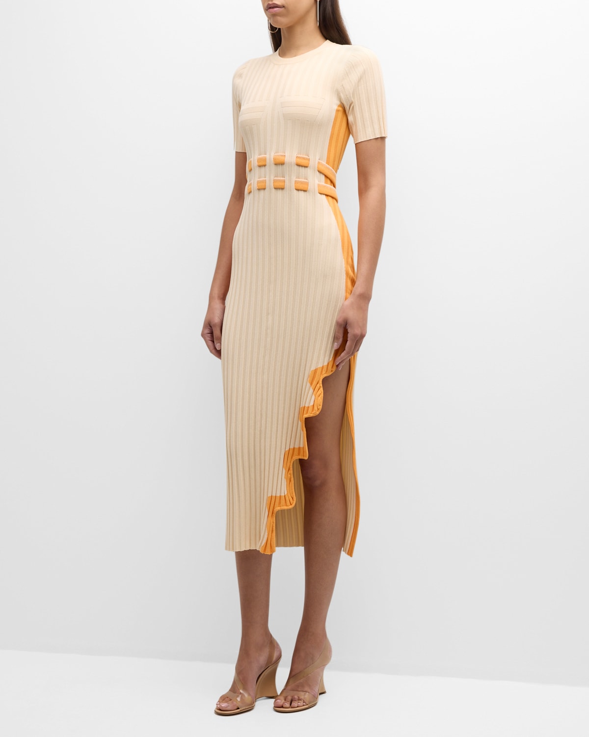 Jodie Two-Tone Pleated Asymmetric Long Dress