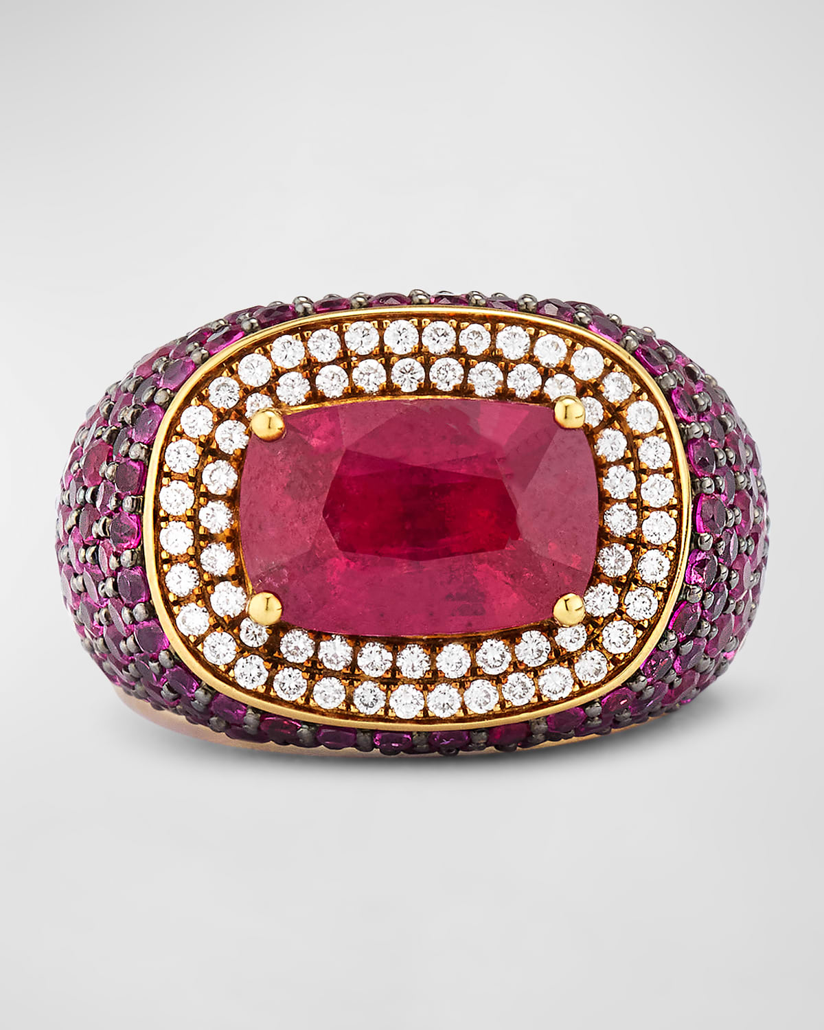 18K Yellow Gold Ruby, Sapphire and Diamond Ring